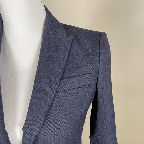 Theory Blazer in Navy Wool with Subtle Herringbone Patterning - Picture 2 of 8
